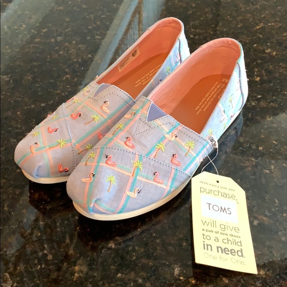 Cutest Tom’s Classic Blue Madras Flamingoes